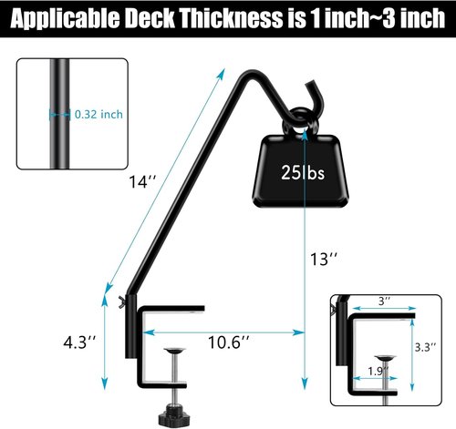Feed Garden 14-Inch Deck Hook - 2 Pack Bird Feeder Hanger for Decks 1-3 Inches Thick