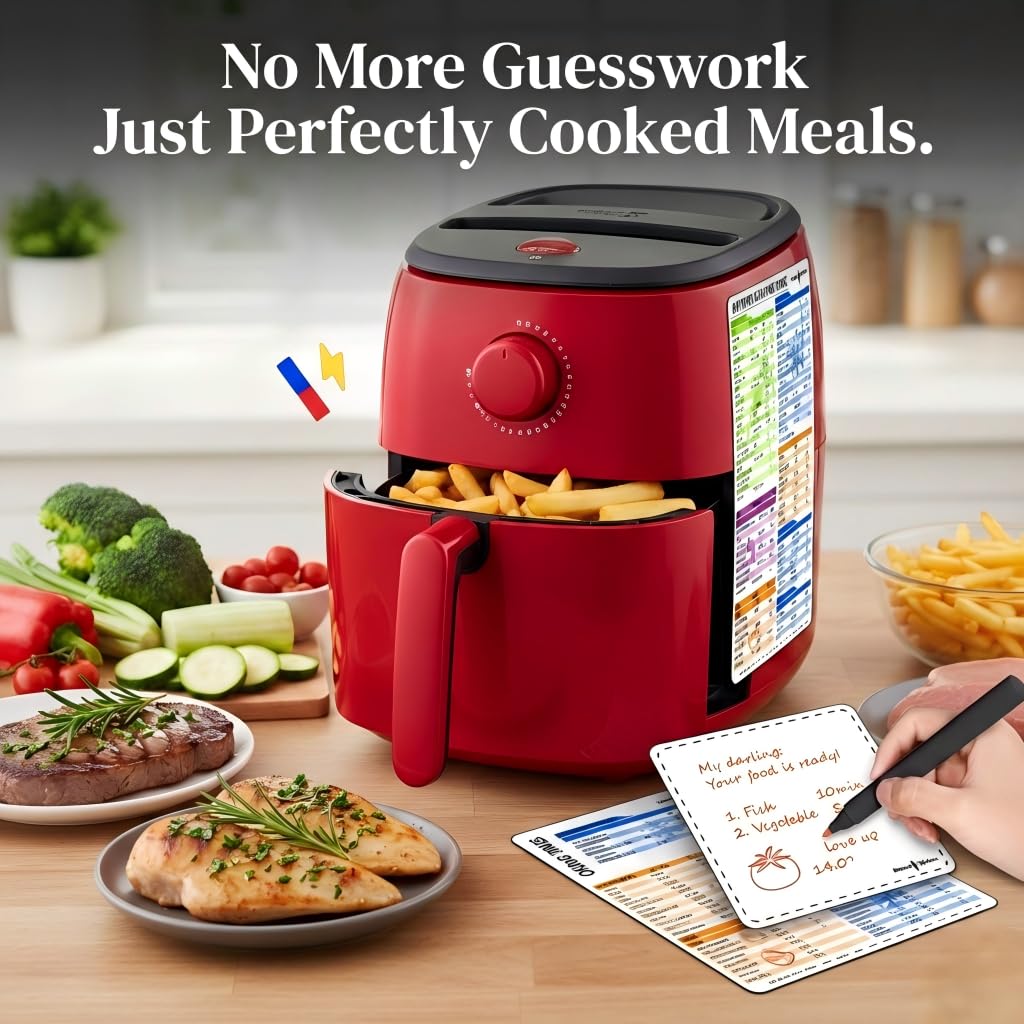 Air Fryer Magnetic Cheat Sheet Set - 100+ Food Cooking Times Chart with Large Clear Font - Air Fryer Accessories Magnetic Sheet for Ninja, Cosori, Instant Vortex - Waterproof & Durable (3-Piece)