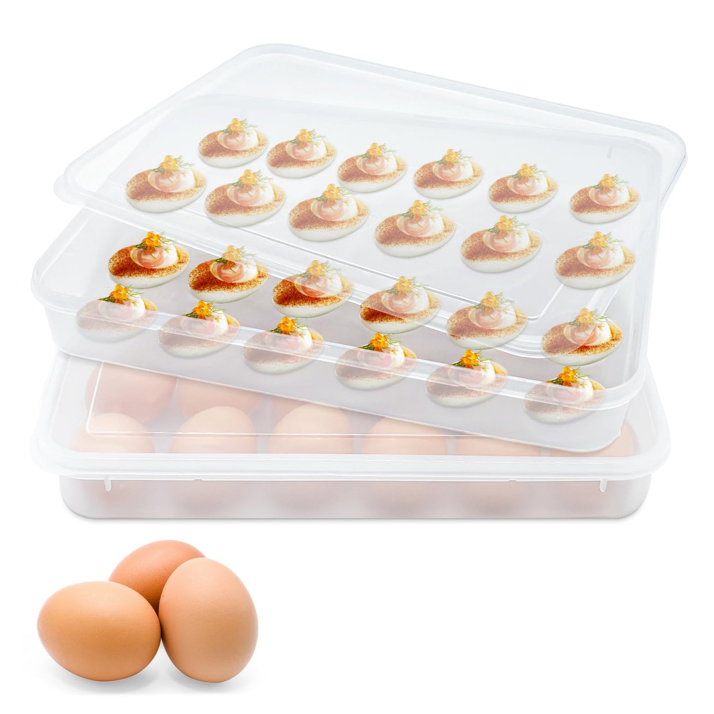 Whkvnng 2 Pack Deviled Egg Trays,Stackable Plastic Egg Holder for 48 Eggs,Clear Egg Storage Containers for Fridge,Keep Fresh,Easter,Thanksgiving Day Party Kitchen Supplies