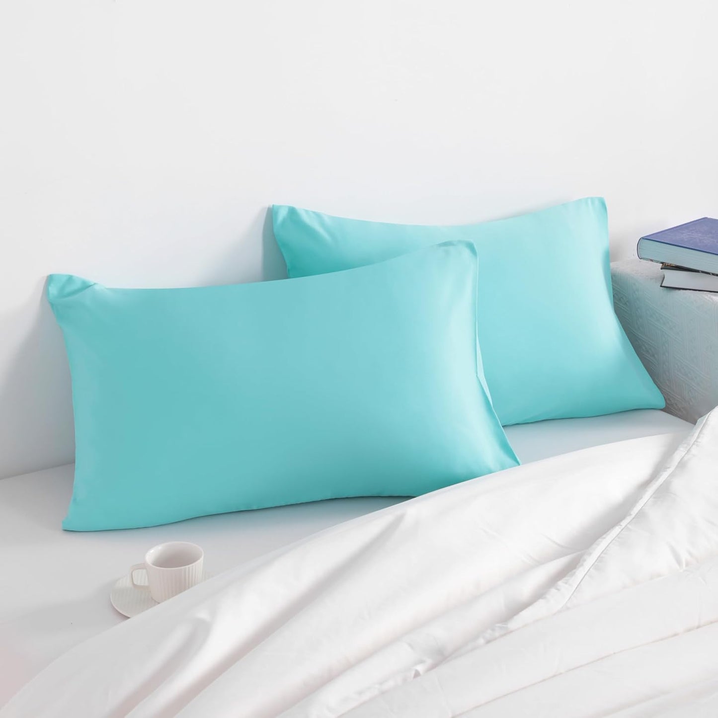NTBAY Pillow Cases Set of 2 - Soft Brushed Microfiber, Wrinkle & Stain Resistant, Aqua 20x26 Inches