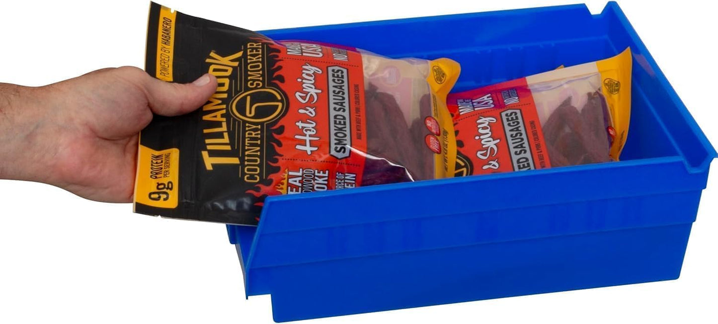 Akro-Mils Heavy Duty Plastic Shelf Bins - 12-Pack for Garage & Closet Organization | 12" x 8" x 4", Blue