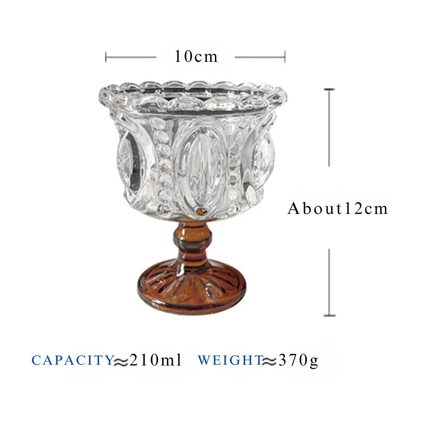 Boxonly Clear Crystal Dessert Goblet Set of 2 - Vintage Style 250ml Embossed Glass, 4.7"x3.9" / 12cmx10cm Footed Cups for Ice Cream & Sweets