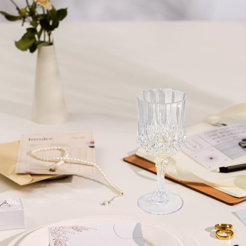 CHLJAR 24 PCS Plastic Clear Wine Glasses Goblets Clear Vintage Wine Glasses, Reusable Drinkware Vintage Champagne, Plastic Goblets for Parties for Wedding Reception Grand Event Party, 7oz
