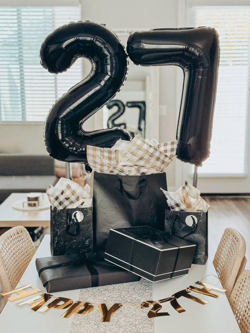 Black Number 27 Balloon - Large Happy 27th Birthday Decoration for Men & Women | Foil Balloon for Celebrations
