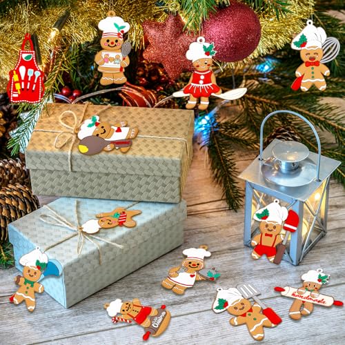 Chef Gingerbread Ornament Set - 12pcs Christmas Hanging Tree Decor, Gingerbread Man Decorations