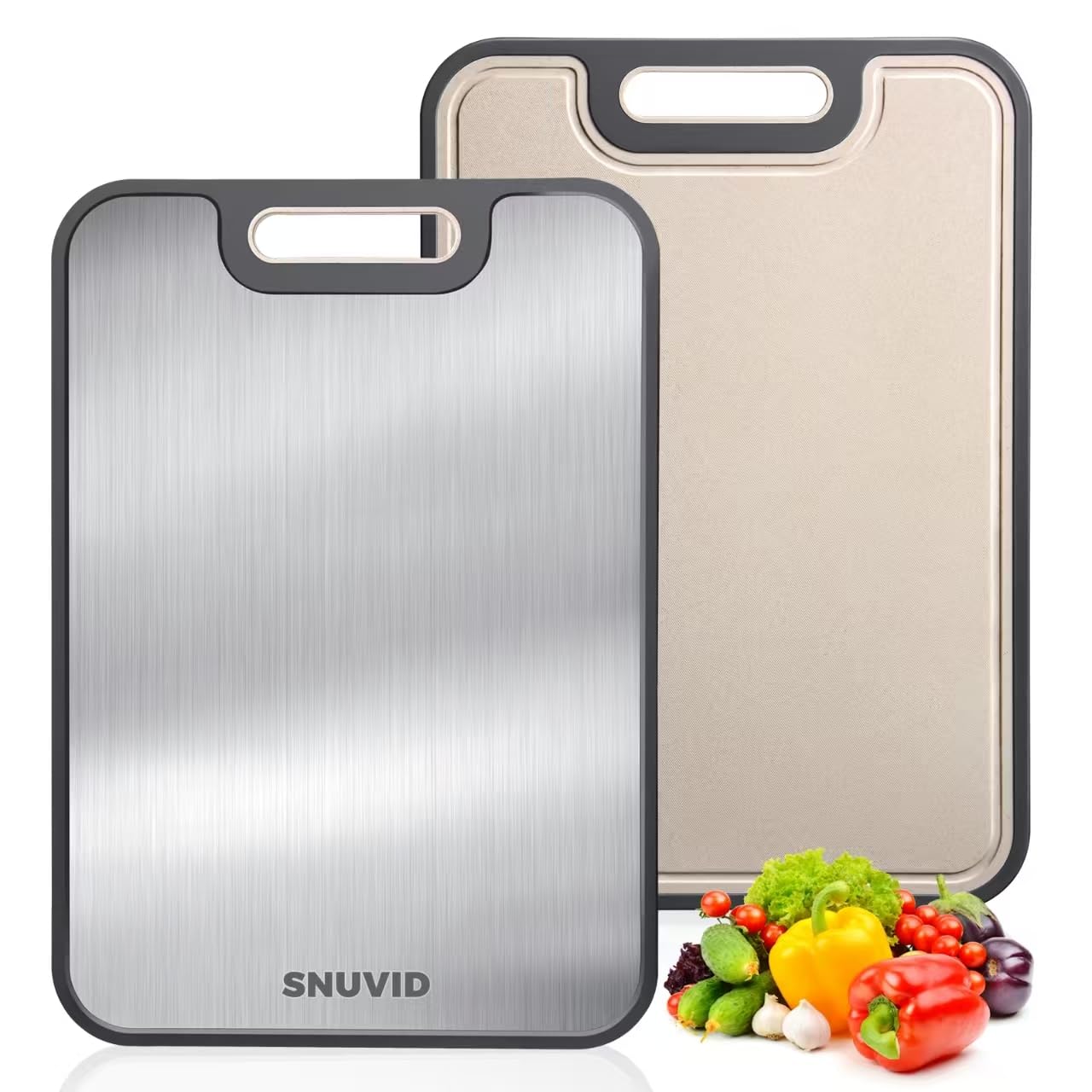 Stainless Steel Cutting Board, Large Double Sided Cutting Board for kitchen, 18/8 Stainless Steel & Wheat straw pp, Food-Grade, non Toxic - Easy to Clean, 16 x 11 Inches