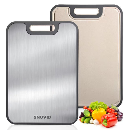 Stainless Steel Cutting Board, Large Double Sided Cutting Board for kitchen, 18/8 Stainless Steel & Wheat straw pp, Food-Grade, non Toxic - Easy to Clean, 16 x 11 Inches