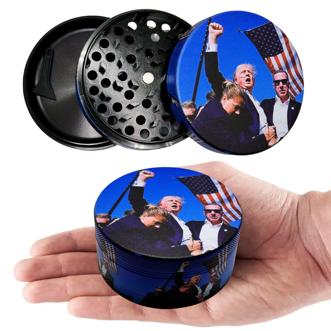 Herb Grinder. 3 inch herb grinder. Easily grind spices for home, kitchen and when traveling. Custom printed Trump grinder has three layers (No Screen Catcher)