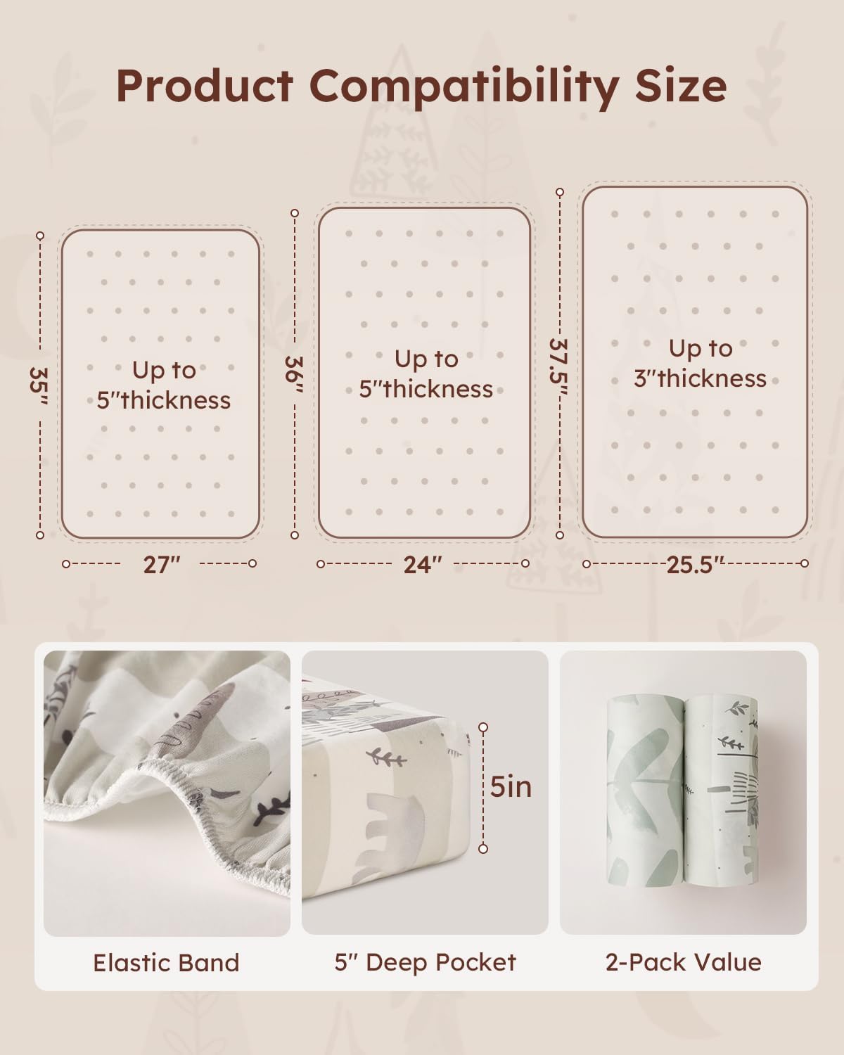 Yoofoss Baby Pack and Play Sheets - Ultra Soft Fitted Mini Crib Sheets for Boys & Girls | 38x26" Forest Bear Design