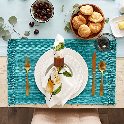 DII Variegated Cotton Tabletop Placemat Set, 13x19 Inches, Teal, 6 Pieces