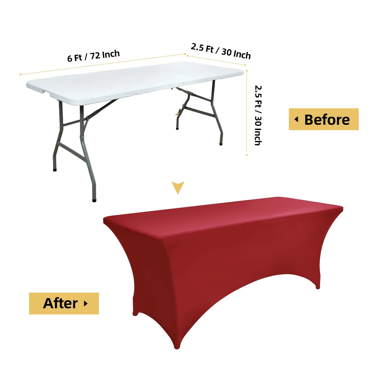 ZarzaaSik 6-Pack 6ft Spandex Table Covers for Rectangle Standard Folding Tables - Wrinkle Resistant Stretch Tablecloths - Ultimate Fitted Table Protector for Parties, Trade Shows, Wedding