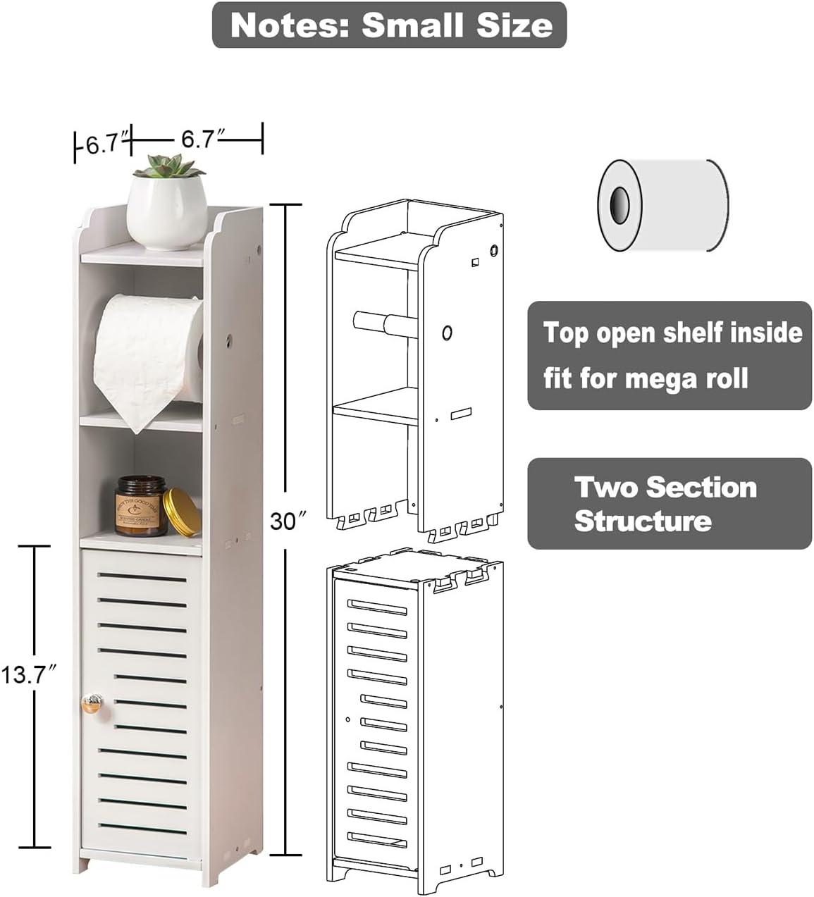 AOJEZOR Toilet Paper Holder Stand - No Drill PVC Design for Small Bathroom Storage | Ideal for Apartments