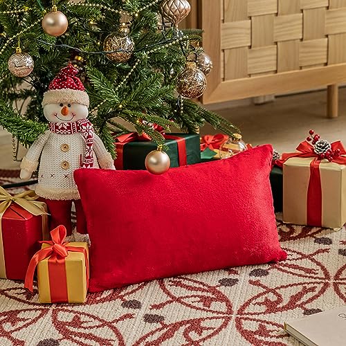 Home Brilliant Pillow Covers 12x20 Decorative Fluffy Faux Fur Super Soft Lumbar Throw Pillow Cases for Bed Couch Holiday Christmas, 12 x 20 inches, 30x50cm, Red