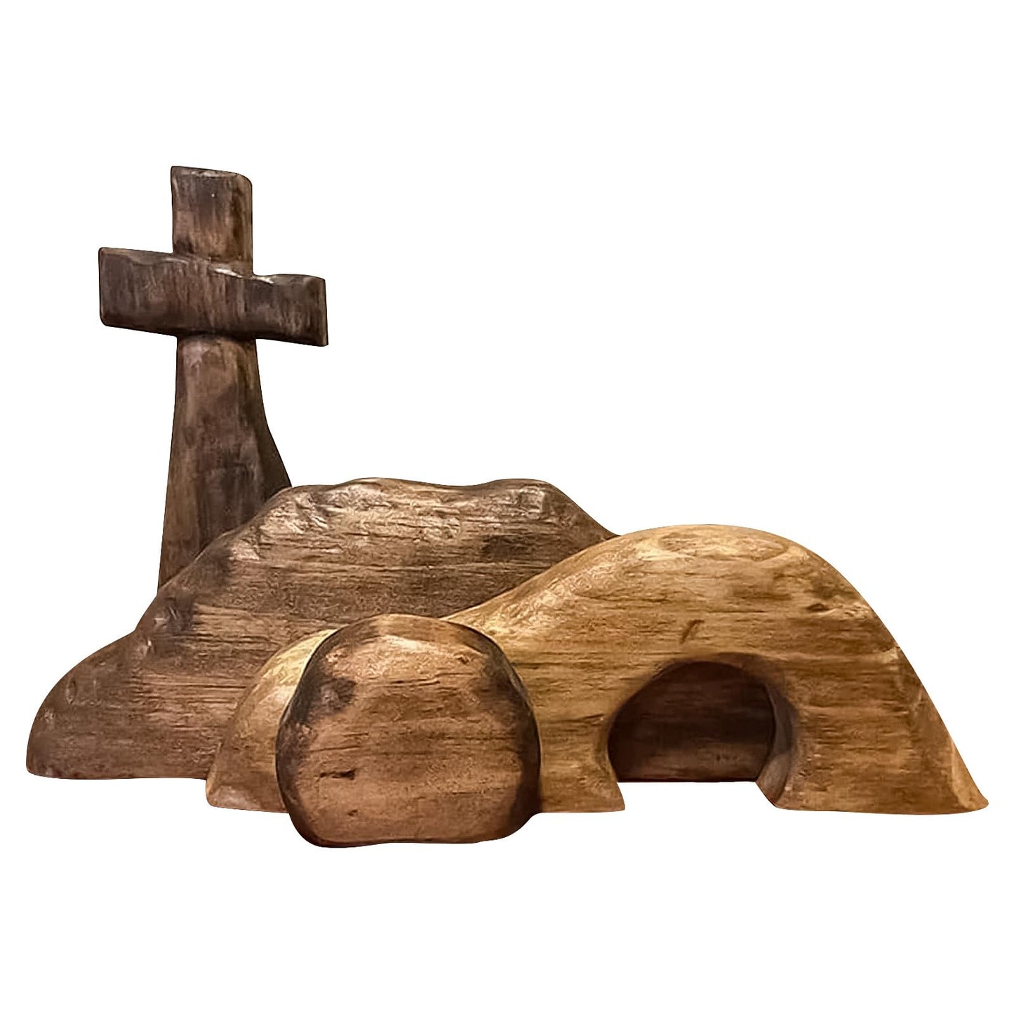 Wooden Nativity Scene, Jesus Resurrection Empty Tomb Easter Decor, Religious Cross & Tiered Tray Set for Home or Tabletop (Empty Tomb)