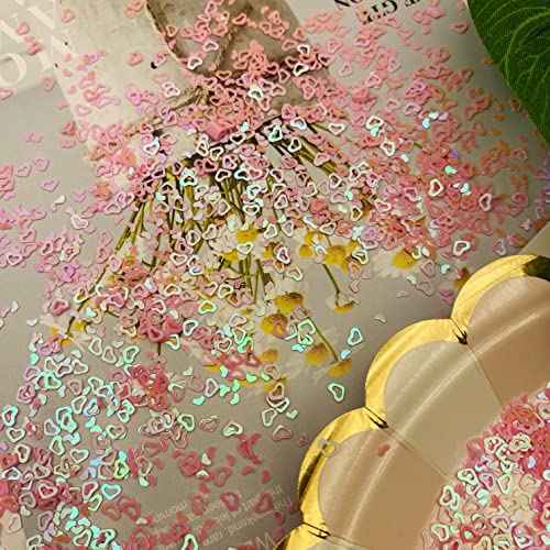 6000 Pieces 3mm Hollow Heart Shaped Glitter Confetti for Tumblers, Slime Supplies, Resin Craft, Festival, Home Party Decorations (Pink)