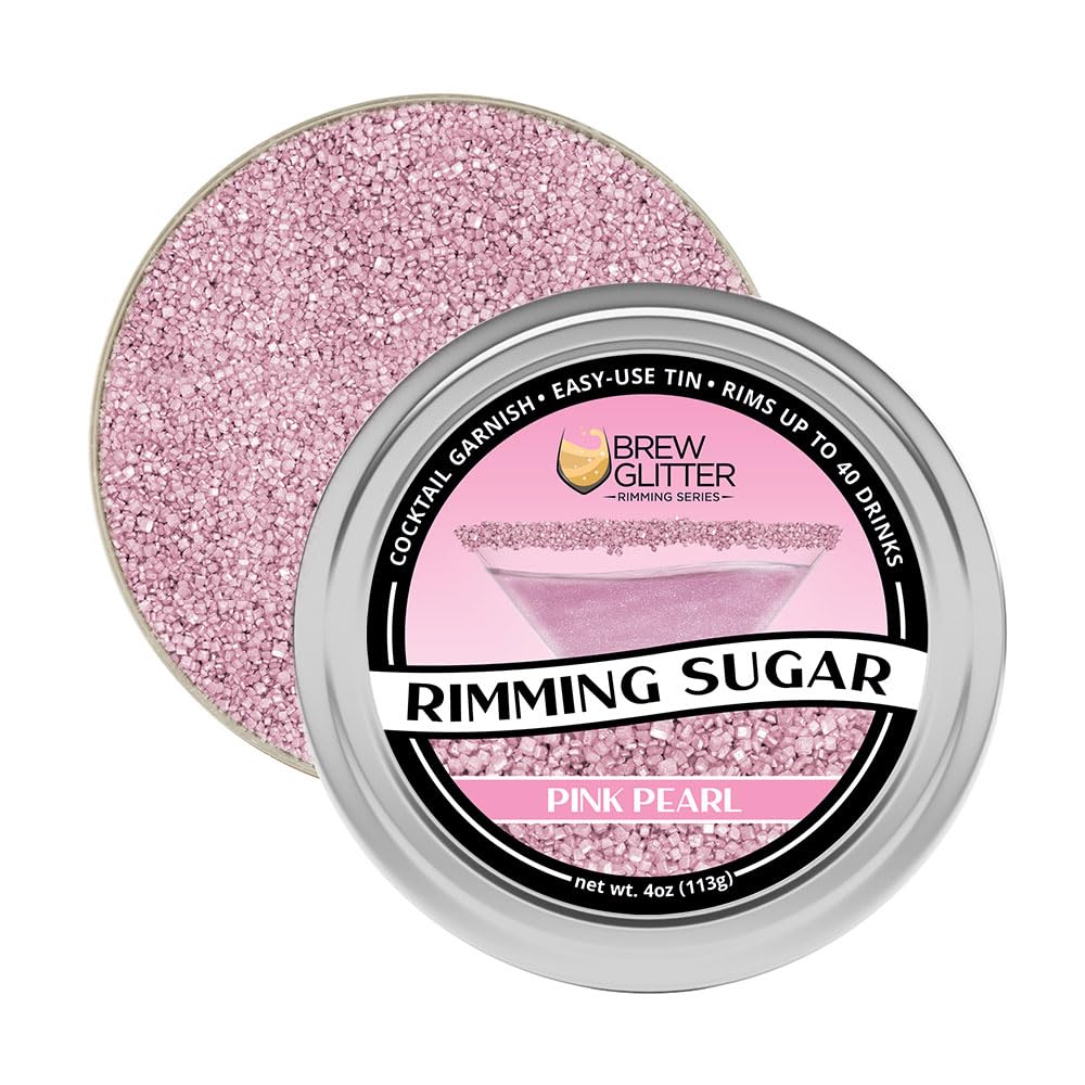 Brew Glitter - Pink Rimming Sugar (4oz, 1x Bar Tin) Cocktail Garnish for Mixed Drinks & Refreshments