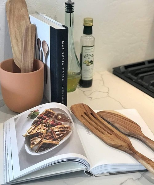 Acacia Kitchen Utensils Set by Spurtle - 4-Piece Natural Wooden Cooking Tools for Stirring & Serving