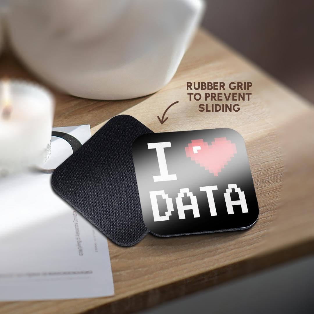 3dRose CST_118876_2 Geeky Old School Pixelated Pixels 8-Bit I Heart I Love Data Soft Coasters, Set of 8