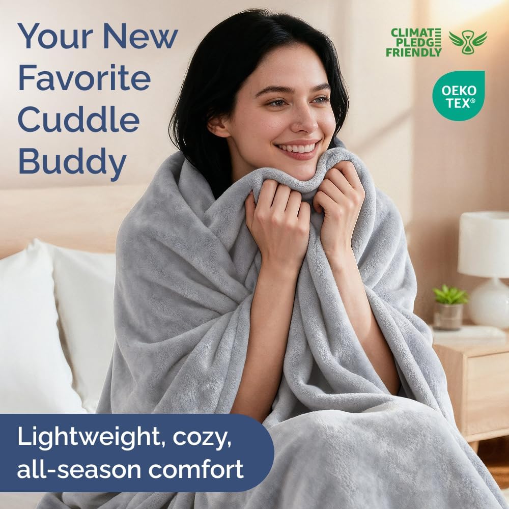 Ultra Soft Fleece Blanket | Flannel Luxury Queen Size Blanket - Lightweight, Warm & Cozy - Anti-Static Microplush in Grey