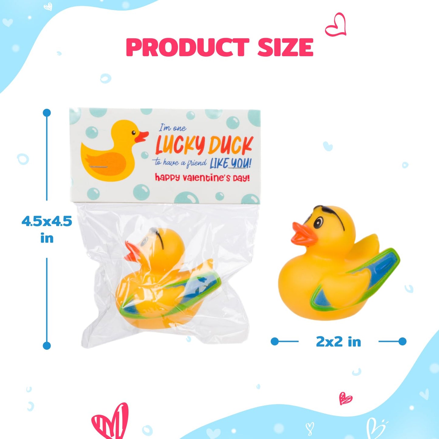 Funeta 30 Exchange-Ready Rubber Ducks and Valentine's Day Cards for Kids' School Classroom - Gifts for Kids Class Exchange - Carded Classroom Valentine Party Favors