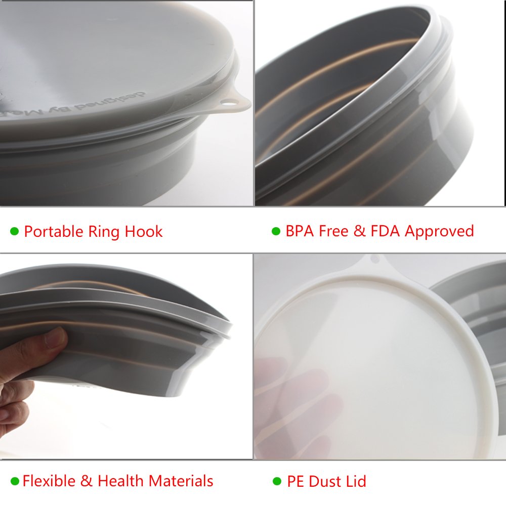 ME.FAN Silicone Collapsible Bowls - Silicone Folding Travel Bowl with Lids - Expandable Food Storage Containers Set - Portable, [27oz]