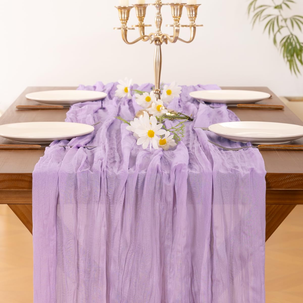 Socomi 10pcs Lilac Purple Lavender Cheesecloth Table Runner Boho Rustic Gauze 120 inch 10FT Cheese Cloth Runner for Wedding Party Baby Shower Birthday Home Decor Holiday Decorations