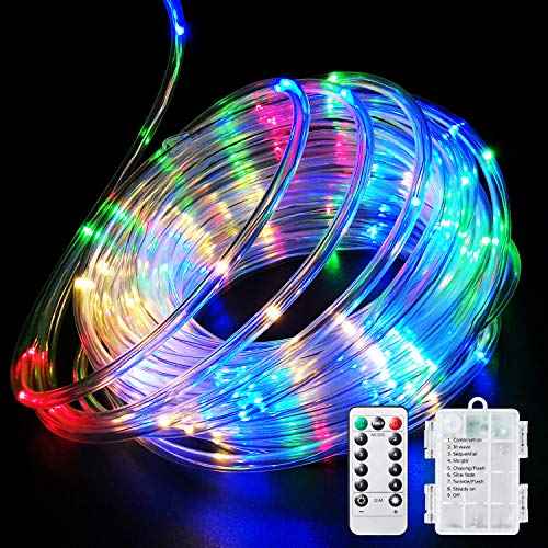 LED Rope Lights Battery Operated String Lights 40FT 120 LEDs 8 Modes Fairy Lights with Remote Timer Outdoor Decoration Lighting for Garden Patio Party,Weddings,Christmas D?cor (Multi-Color)