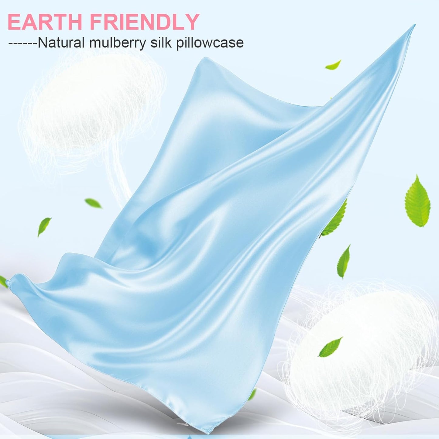 Skiennix Mulberry Silk Pillowcase - Queen Size, Hidden Zipper, Smooth & Breathable, Sky Blue