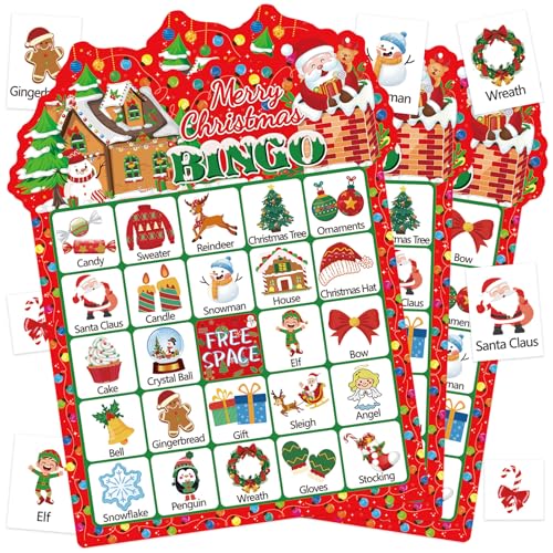 Christmas Bingo Game Cards Set for 24 Players - Christmas4 Edition