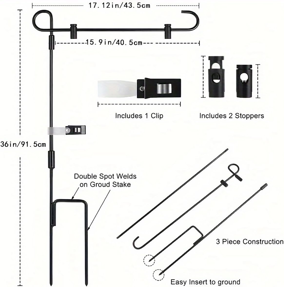 Skiennix Garden Flag Stand - Premium Steel Holder for 12 x 18 Flags | Durable Powder-Coated Design