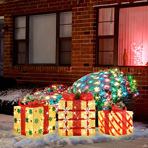 JustPRO Style 7 Ultra Large 15x13x10.5 Inches Lighted Gift Boxes Set of 3 91 LED Warm White