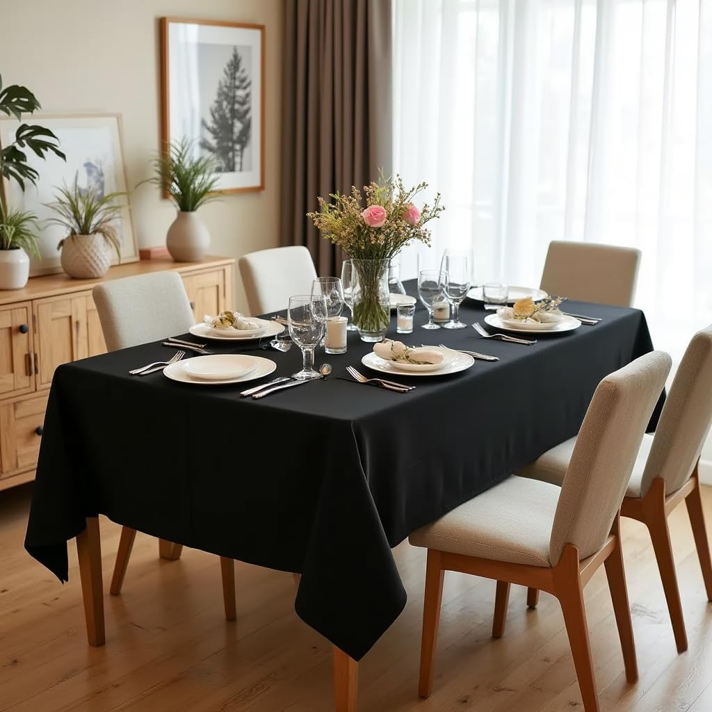 sancua Rectangle Tablecloth - 60 x 120 Inch - Stain and Wrinkle Resistant Washable Polyester Table Cloth, Decorative Fabric Table Cover for Dining Tables, Buffet Parties and Camping, Black
