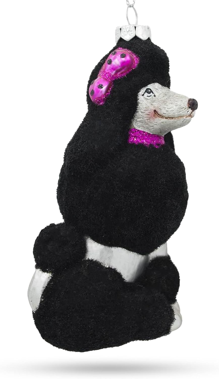 Faux Fur Black Poodle Christmas Ornament - Elegant Glass Holiday Decor