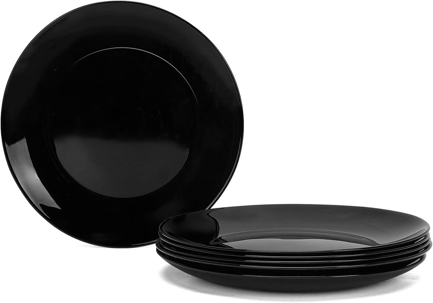 LaGlint 8.5-Inch Salad Plate Set of 6 | Lightweight Opal Glass Black Plates | Dishwasher & Microwave Safe