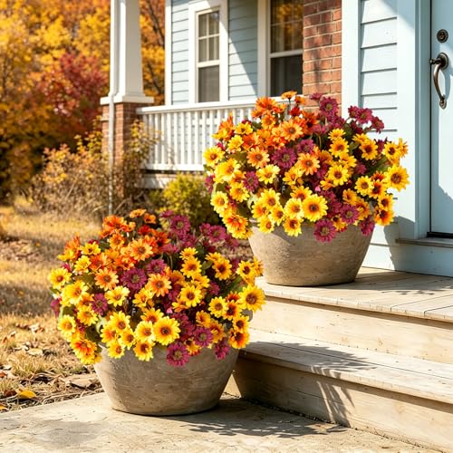 Mixed Daisy Artificial Flowers Set - 24Pcs UV-Resistant Faux Mums for Outdoor Garden and Fall Decor