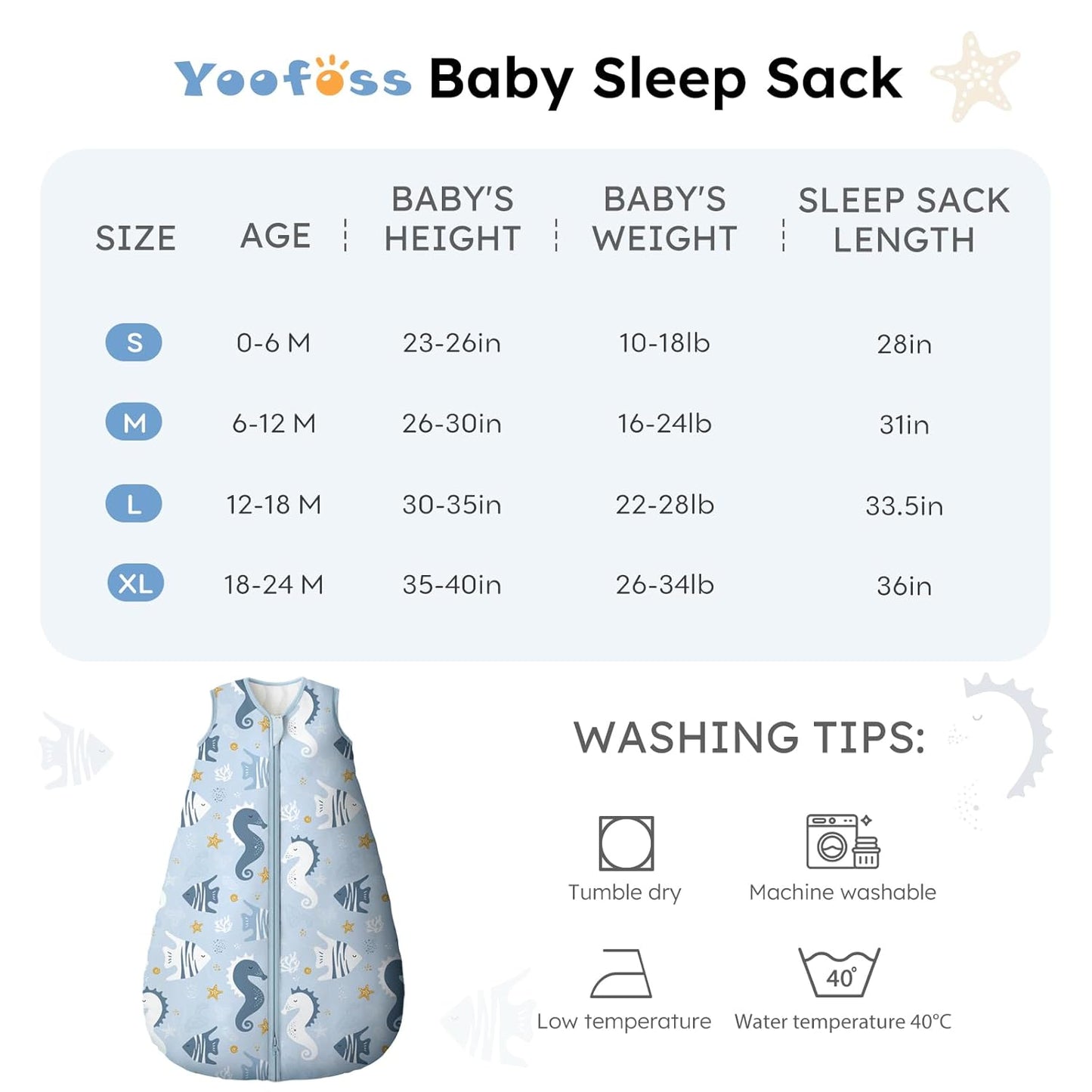 Yoofoss Baby Sleep Sack - 0-6 Months TOG 2.5 Wearable Blanket | 100% Organic Cotton, Soft & Warm