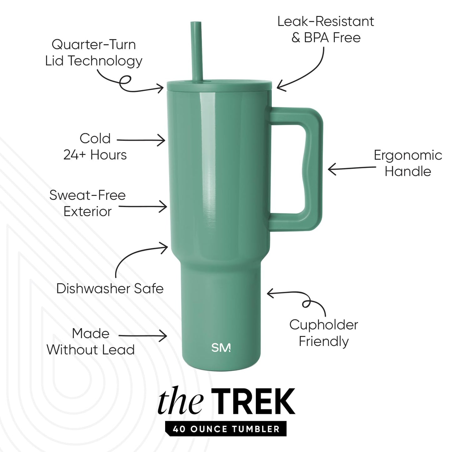 Simple Modern 40 oz Trek Tumbler with Handle and Straw Lid | Cup Holder Friendly Insulated Stainless Steel Travel Mug | Spruce