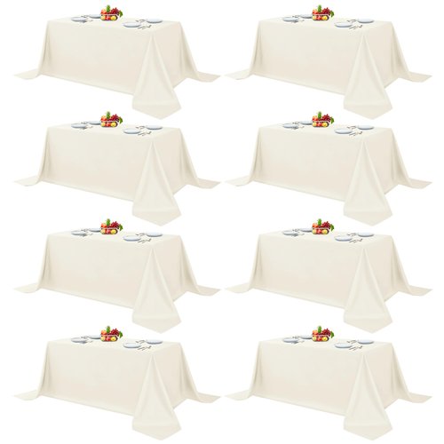 Fitable 8 Pack Rectangle Tablecloths: Stain Resistant Wrinkle Free Circle Table Clothes, Washable Reusable Polyester Table Covers for Wedding Party Birthday Banquet Reception(Ivory, 90x132 Inch)