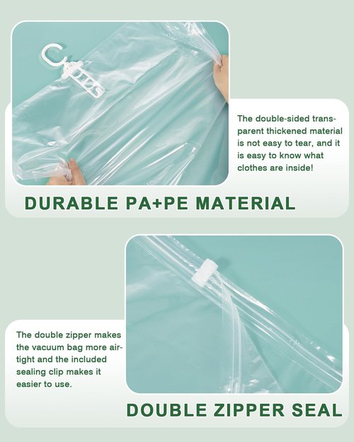 Colemoly Hanging Vacuum Storage Bags for Clothes 6 Pack 53.1x27.6 Inches Large Transparent Vacuum Seal Bags, Space Saving Storage Bags for Dresses/Coats/Suits, Waterproof/Dustproof/Wrinkle-Free