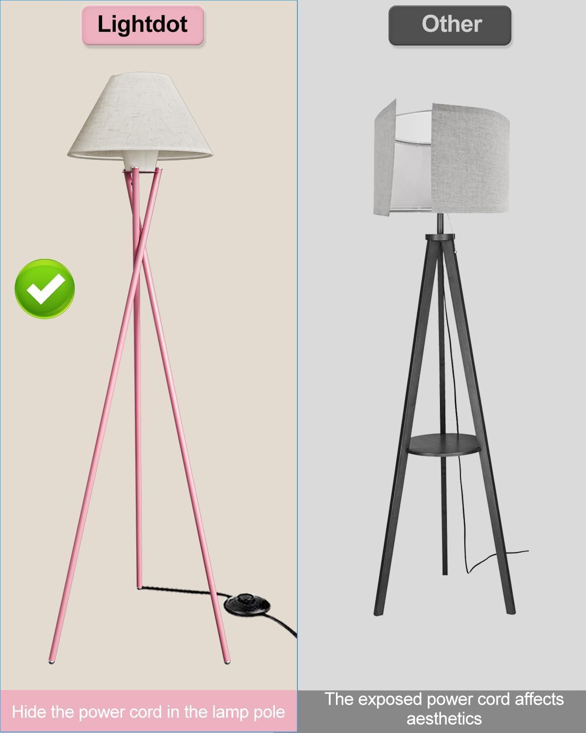 Tripod Floor Lamp, Black Standing Lamps with E26 Bulb Included, Mid Century Modern Tall Lamps for Living Room Bedroom Home Decor