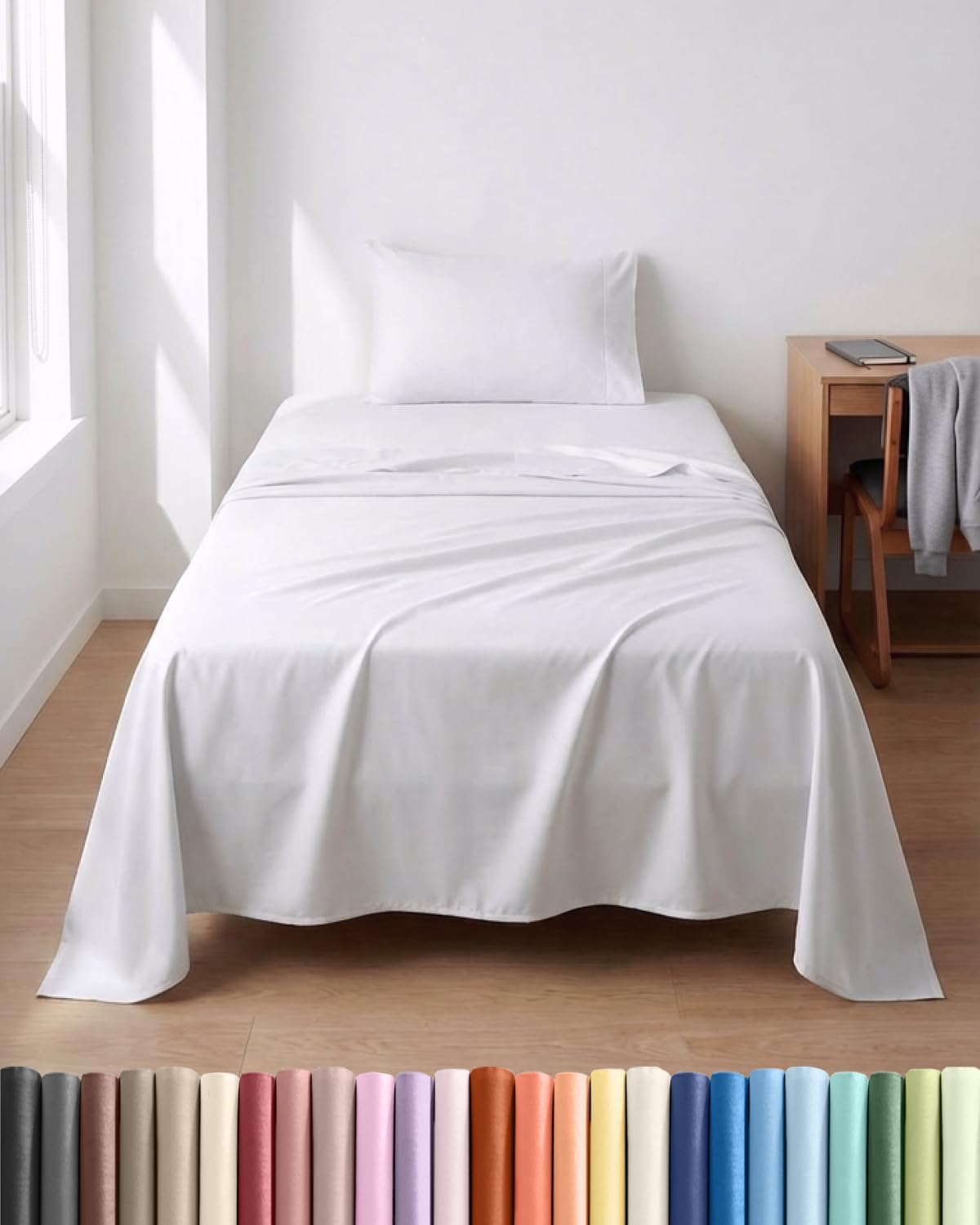 Skiennix Lightweight Twin Bed Sheet Set - Cooling Soft Breathable Bedding | 3-Piece with Deep Pockets - White