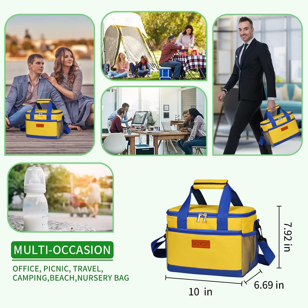 iknoe Insulated Lunch Bag, Foldable 8.5L Cooler Bag for Men & Women, Leakproof Thermal Design, Great for Office, Picnic, Travel, Lunch Box, Yellow