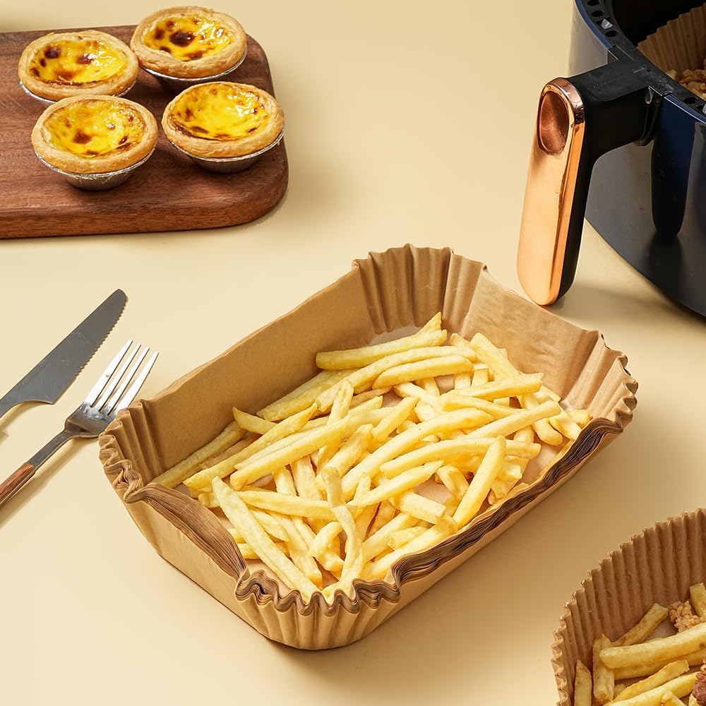 Skiennix Air Fryer Liners - Disposable Virgin Pulp Parchment Paper | 100pcs, Non-Stick & Heat Resistant for 4qt-6qt Air Fryers