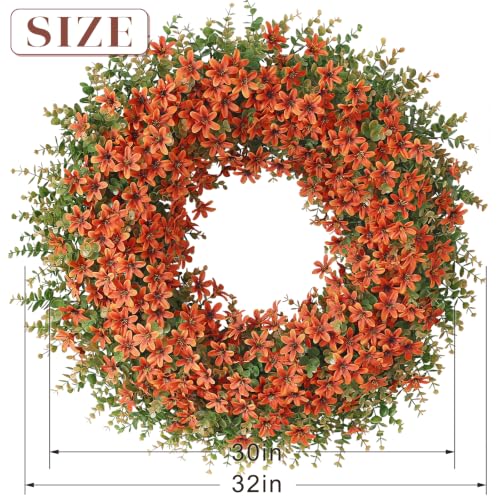 32" Large Artificial Eucalyptus Silk Flower Wreath for Outdoor(Fall