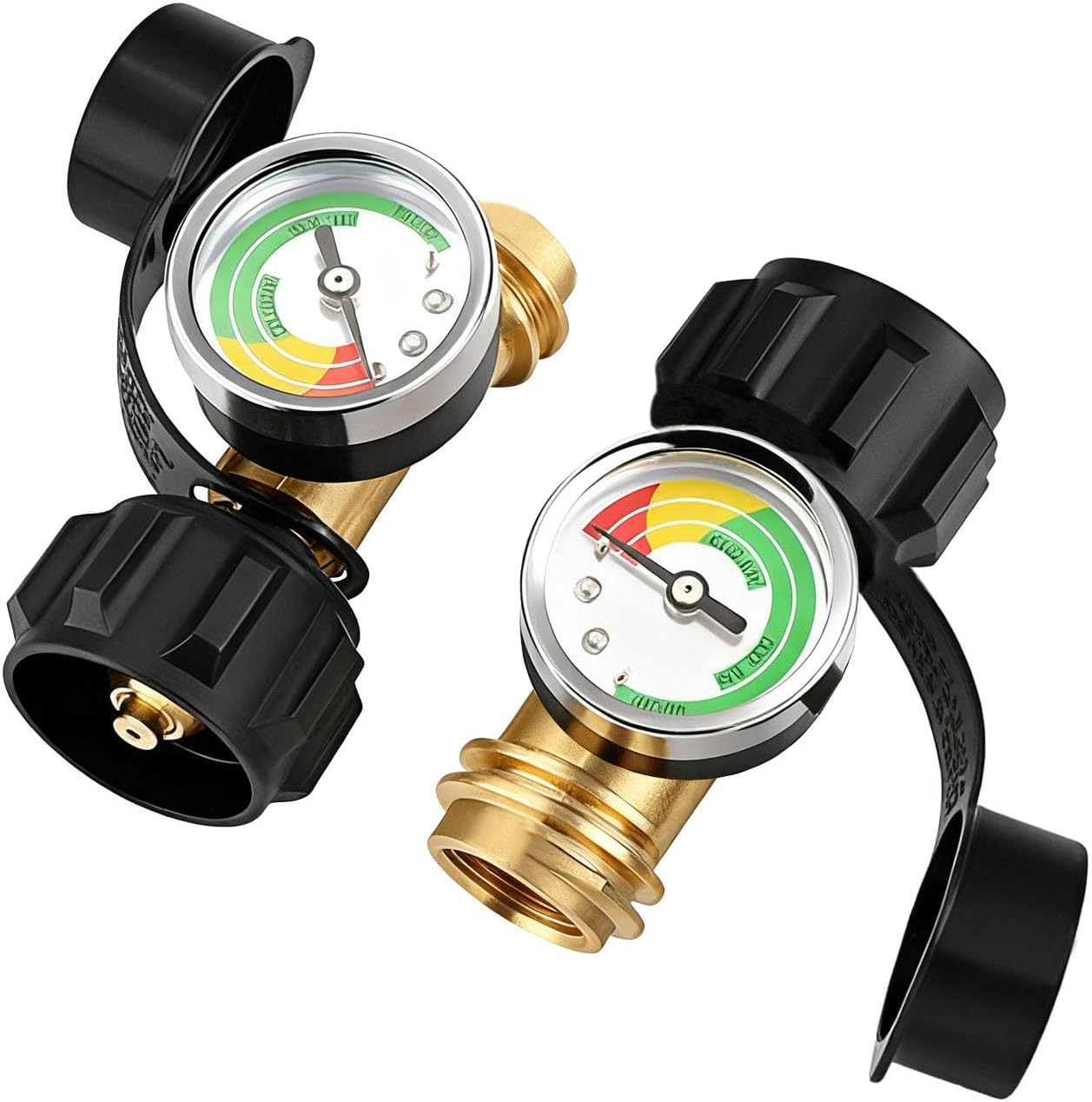 Propane Tank Gauge - Solid Brass Weatherproof Gas Pressure Meter | Easy Read Level Indicator for 5-40 LB Cylinders (2-Pack)