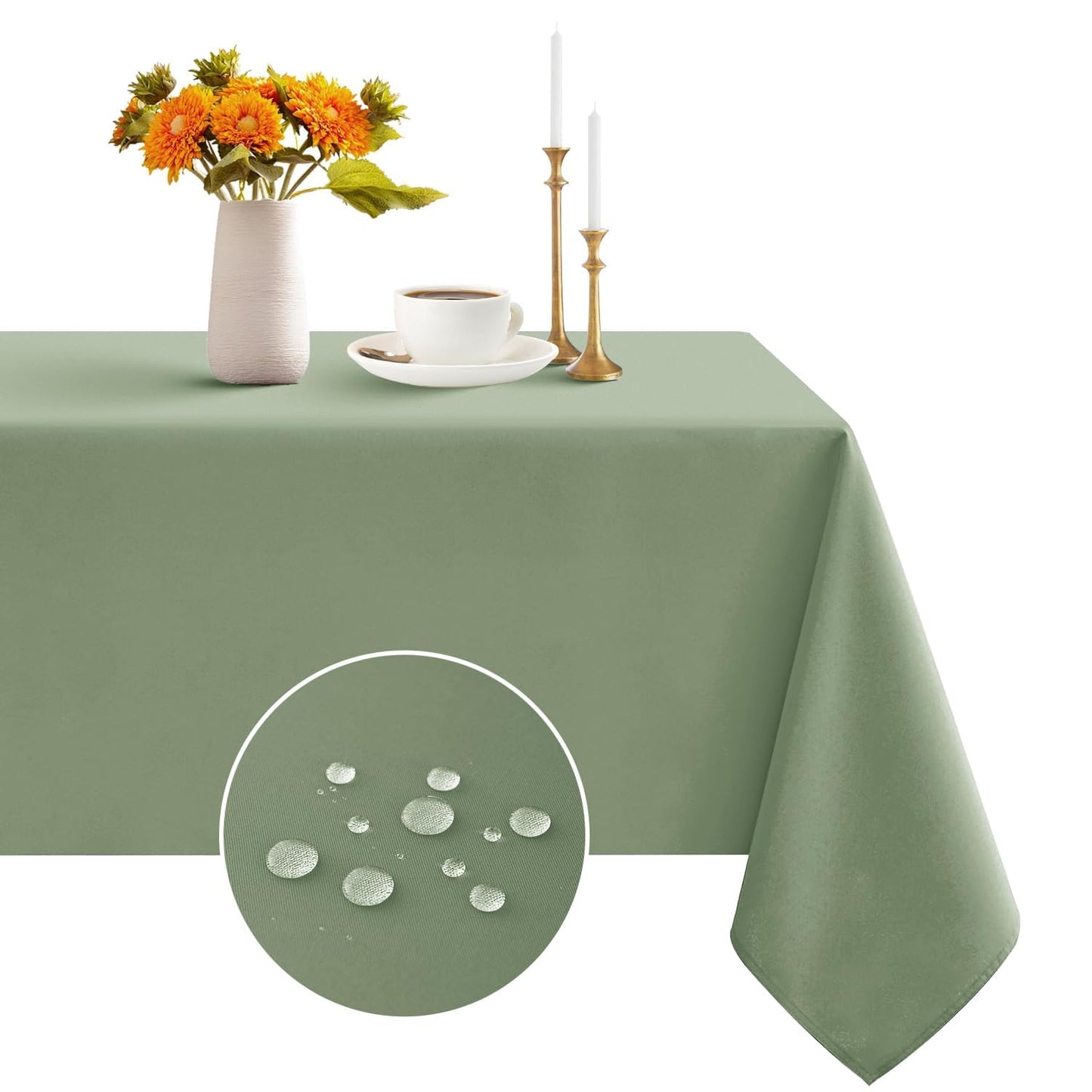Romanstile Spring Rectangle Tablecloth - Waterproof and Wrinkle Resistant Washable Polyester Table Cloth for Kitchen Dining/Party/Wedding Indoor and Outdoor Use (52 x 70 inch, Sage Green)