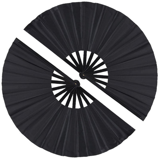 2 Pack Large Folding Hand Fan, Nylon-Cloth Vintage Retro Fabric Fans, Chinese Kung Fu Tai Chi Hand Fan for Men/Women, Festival, Dance, Gift, Performance, Decorations (Black)