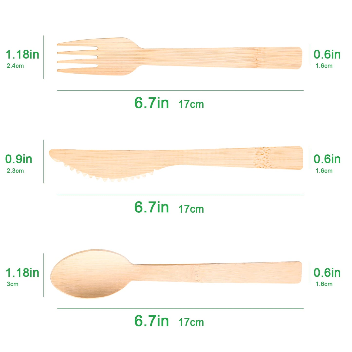 Bamboo Utensils -100 PK (50 Forks 25 Spoons 25 Knives) 6.7" Compostable Forks Spoons Knives Disposable Bamboo Cutlery Set Biodegradable Eco Friendly Flatware Renewable