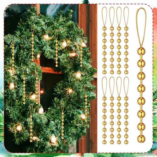 Sosation 12 Pcs Christmas Tree Ornaments Metal Gold Beaded with Hang Rope for Christmas Tree Decorations Party Wedding Indoor Christian Religious Home Decor, 5 Inches Long