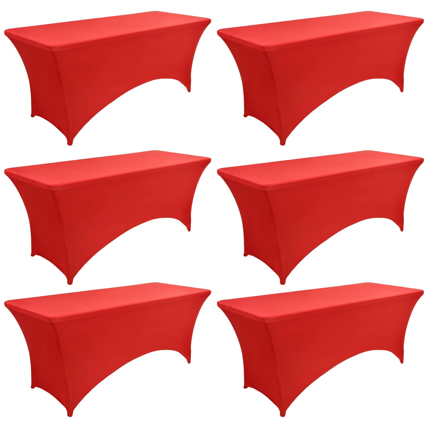 ZarzaaSik 6-Pack 6ft Red Spandex Table Covers for Rectangle Standard Folding Tables - Wrinkle Resistant Stretch Tablecloths - Ultimate Fitted Table Protector for Parties, Trade Shows, Wedding